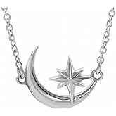 FB Jewels 925 Sterling Silver Crescent Moon & Star Necklace