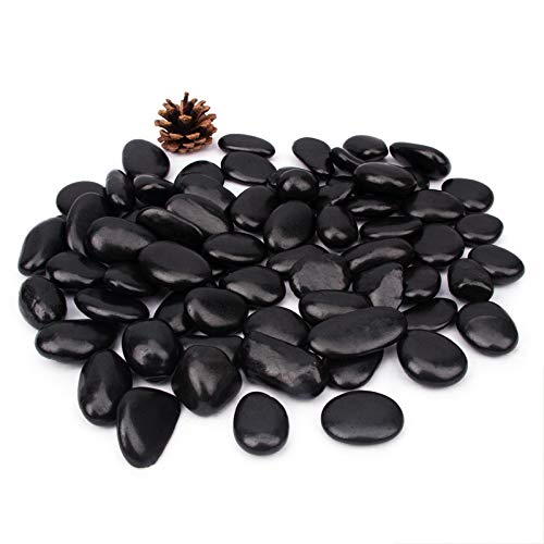 [18 Pounds] Black Pebbles Aquarium Gravel River Rock, Natural Polished