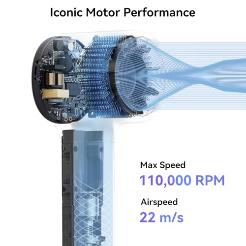 Laifen Neo High-Speed Hair Dryer, 110,000 RPM Brushless Motor, 200M Negative Ions for Fast Drying, 59dB Quiet & 390g Light, 2 Magnetic Nozzles for Home & Travel，Includes Child Mode