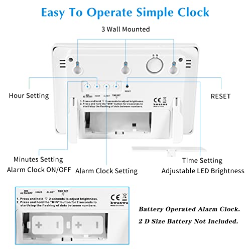 KWANWA Wall Clock, Digital Clock, 8" Extra Large Display, 3" Big LED Number, Battery Operated