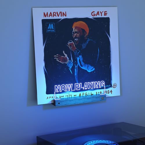CoolGift Mart Now Playing Vinyl Plattenständer Wandhalterung, Beleuchteter Rekordhalter, Holz-Acryl-Display mit 16 Farben Lichter für Alben, Raumdekor