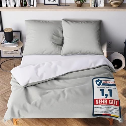 Wolkenfeld Bettwäsche 135x200 4teilig – Hellgrau/Weiss - kuschlig weich & bügelfrei – ÖKO-TEX Zertifiziert – Mikrofaser Bettwäsche-Sets 2X Bettbezug 1