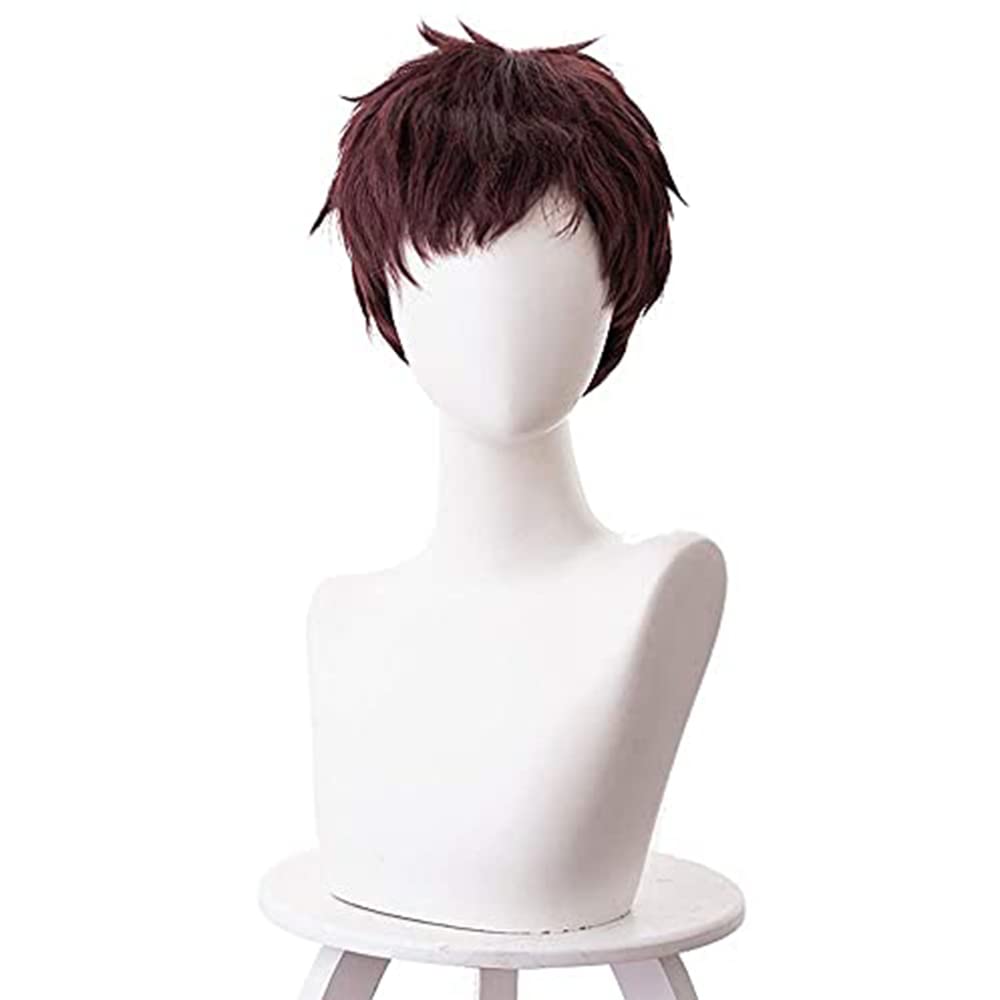 Red Brown Short Straight Cosplay Wig with Bangs Heat Resitant Synthetic Costume Hairs for Men Halloween Comic Con Cos Anime Party Replacement Wigs