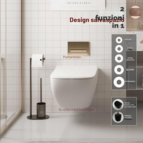 BVL Toilet Roll Holder and Toilet Brush Grey Toilet Brush with Stainless Steel Toilet Paper Holder, Toilet Paper Holder from the Floor Toilet Brush Bathroom Toilet