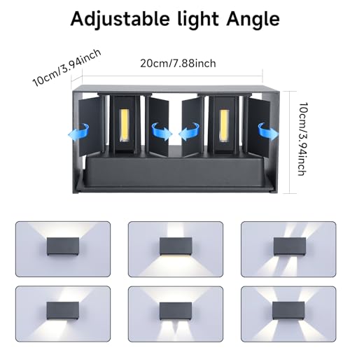 FUPE 2 Pieces Outdoor/Indoor LED 25 W Outdoor Wall Lamp Anthracite IP65 Waterproof Aluminium Outdoor Wall Light Adjustable Light Angle 3000 K Warm White