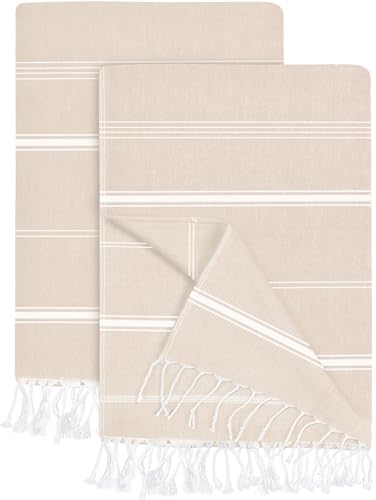Utopia Towels [2 Pack Turkish Beach Towel (40 x 72 Inches) - 100% Cotton Oversized Sand Free Lightweight Quick-Dry Turkish Towel, Prewashed for Soft Feel, Large Peshtemal Towel for Travel (Beige)