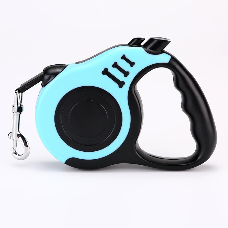 Westbae - Retractable Dog Leash, 5m/ 16ft Length, with Lock and Pause Button.360°Tangle-Free Smooth&Durable Nylon Tape with Anti-Slip Handle, One-Handed Brake for Small Medium Dogs (Light blue)