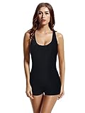 zeraca Women's Boyleg Racerback Athletic One Piece Swimsuits (M10, Black)