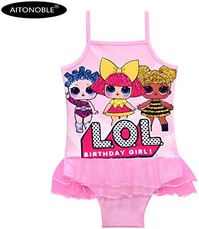 AITONOBLE LOL Swimwear Surprise Doll Cosplay Costume 1 Piece Grils Fancy Mesh Ruffle Swimsuit Kids Summer Dress