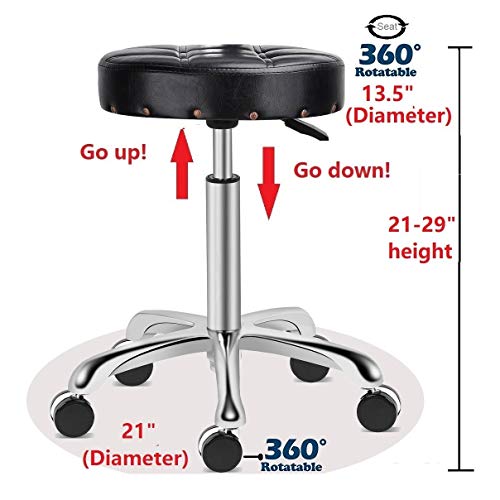 Kaleurrier Stools with Wheels,Rolling Swivel Hydraulic Adjustable Height Heavy Duty Metal Cushioned 400 lbs. Capacity High Stool Chair for Salon Home Kitchen Massage Office Clinic Medical Lab,Black