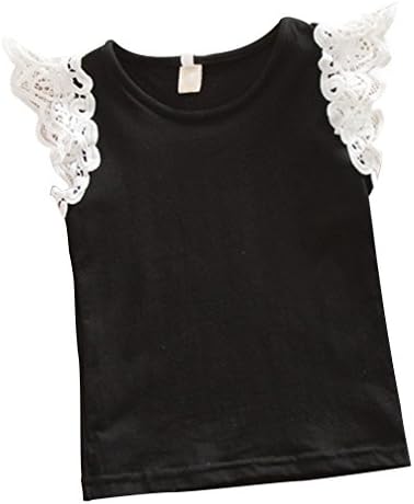 kayla qin Baby Infant Girls Vest Tanks Tops Pure Cotton Wing Lace Basic T-Shirt 2-3 Years Black