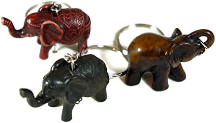 Thailland Elephant Key Chains Rings Resin Figures 1.5"x1" Set 3 Pcs (Wooden)