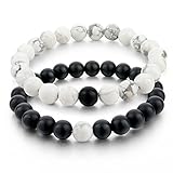 Distance Bracelets for Lovers-2pcs Black Matte Agate & White Howlite 8mm Beads By Long Way