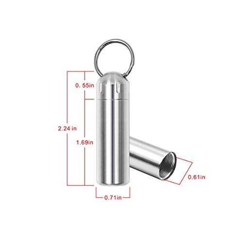 SHD Pill Box Keychain Waterproof Single Chamber Stainless Steel Pill Organizer for Outdoor Travel Camping