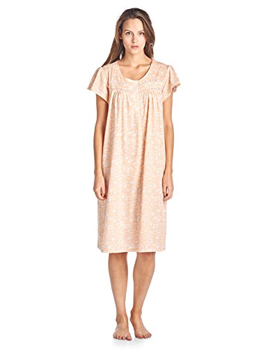 Casual Nights Women's Short Sleeve Floral And Lace Nightgown - Peach - X-Large