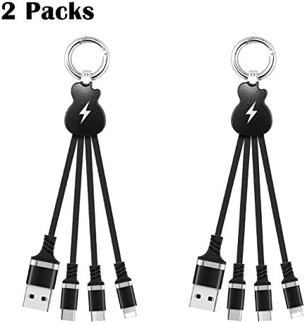QKILL 2 Packs Short 3 in 1 Charging Cable Fast Charging Keychain Charger Cable 3 Connectors Type C/Micro USB/L Universal Phone Charger Cord for Phone XS Max/XR/8 Plus/Galaxy S10/ Note 9 S7 (Black)