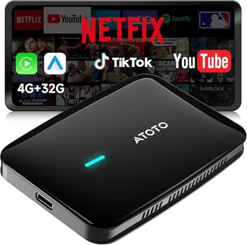 Magic AI Box Android Auto CarPlay,Wireless CarPlay Adapter with Dual WiFi, Bluetooth Lock, OBD, Drivechat Ai Voice Compatible with Youtube/Netflix 4+32(CB4B)