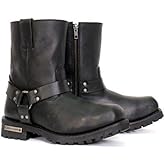 Hot Leathers BTM1004 Men's Black 8-inch Short Harness Leather Boots with Lug Sole - 12