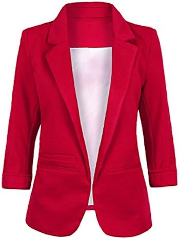 Lrud Women Boyfriend Blazer Jacket Suit 3/4 Sleeve Cardigan Draped Lapel Coat