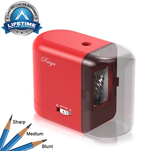 RUIYA Electric Pencil Sharpener, Heavy Duty Helical Blade Pencil Sharpener, Super Fast, Safety Design, Auto-Stop, Ultra Portable, AC Adapter or Battery Operated for Classroom/Home/Office and More ...