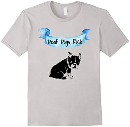 Mens Deaf Dogs Rock French Bulldog T-Shirt Large Silver