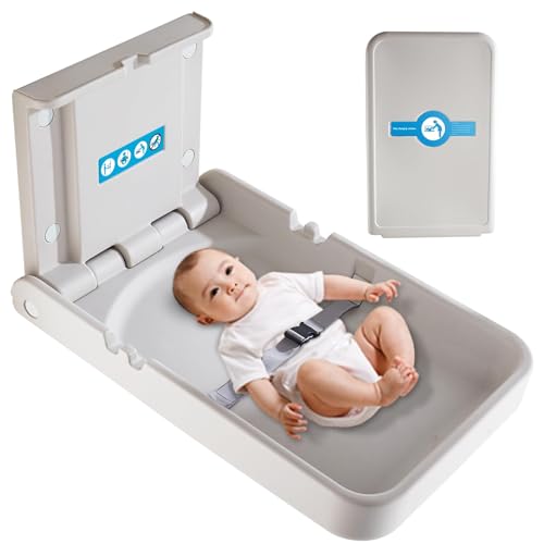 KSITEX Baby Changing Table Wall Mounted Baby Changing Unit Baby Changing Station with Safety Strap Baby Changing Table for Infants Commercial Toilet