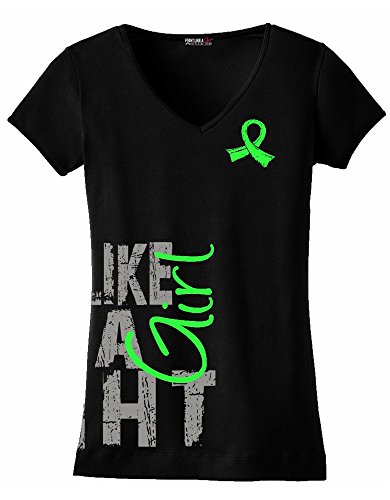 Fight Like a Girl Side Wrap T-Shirt Ladies' V-Neck Black w/ Lime Green [M]