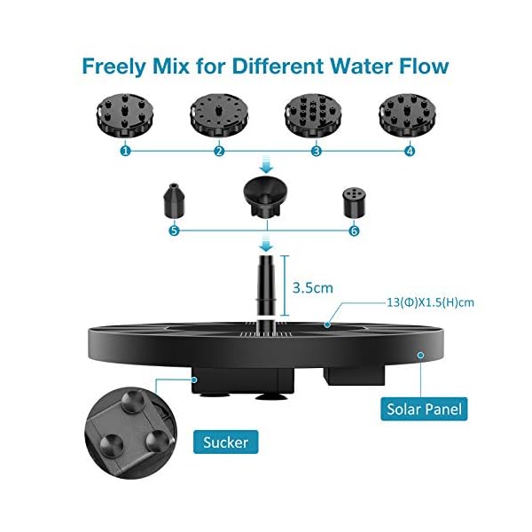 AISITIN-Solar-Fountain-Pump-Solar-Powered-Water-Fountain-with-6-Nozzles-Floating-Solar-Pond-Pump-for-Bird-Bath-Garden-Pond-Pool-and-Fish-Tank AISITIN Solar Fountain Pump, Solar Powered Water Fountain with 6 Nozzles, Floating Solar Pond Pump for Bird Bath, Garden…