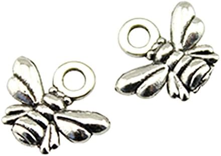 NEWME 300pcs bee Charms Pendant for DIY Jewelry Wholesale Crafting Bracelet and Necklace Making (Antique Silver)
