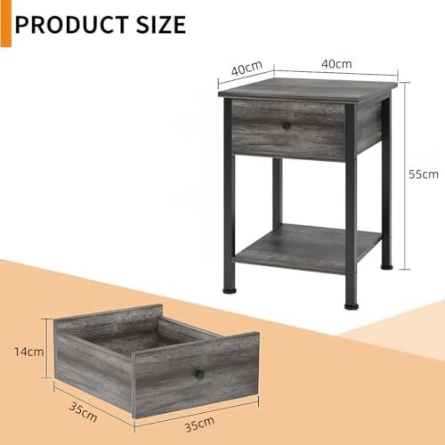 SKY-TOUCH Nightstand 40 * 40cm Bedside Cabinet with Drawer, Bedside Table Wood Night Stand Modern End Table Side Table for Bedroom and Living Room, Sturdy Steel Frame, Easy Assembly