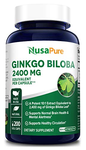 Ginkgo Biloba Extract 2400 mg Per Veggie Caps 200 Capsules (Non-GMO, Gluten Free & Extract 10:1) Supports Healthy Brain Function, Helps Support Memory