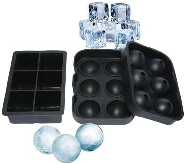 Ice Cube Trays Silicone Combo Mold - 1.8" Sphere Ice Ball Maker &amp; 1.9" Square Ice Cube Mold, Hotsalegobal Easy-Release Reusable Silicone Ice Cube Molds for Chilling Whisky Cocktail Beverage