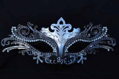 Vintage Venetian Swan Princess Inspired Design Laser Cut Masquerade Mask - Finely Decorated and Intricately Detailed - Black and Silver