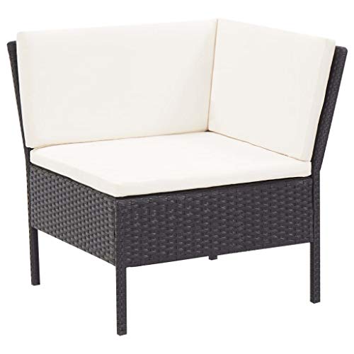 vidaXL Gartenmöbel 3-TLG. mit Auflagen Lounge Sofa Sitzgruppe Garten Garnitur Gartensofa Gartenset Mittelsofa Fußhocker Ecksofa Poly Rattan Schwarz – Bild 4