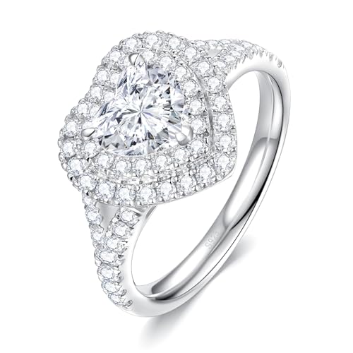 ceerom 1.6CT Moissanite Heart Shaped Engagement Ring for Women D Color VVS1 Double Halo Wedding Ring S925 Sterling Silver with 18K White Gold Plated Genuine Moissanite Promise Ring for Her Size 6.5 at Amazon
