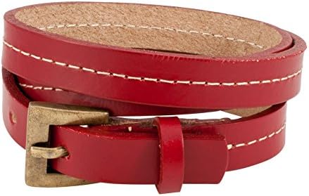 Red Napoli Leather Belt Buckle Triple Wrap Strap Bracelet 26 inches