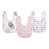 Aden by Aden + Anais Snap Bib, 100% Cotton Muslin, Soft Absorbent 3 Layers, Adjustable, 9” X 13”, 3 Pack, Pretty Pink