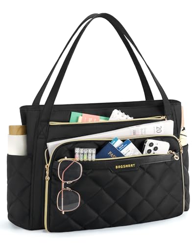 bagsmart Laptop Tote Bag for Women, 15.6 inch Teacher Work Bag Nurse Bag, Computer Briefcase, Quilted with Insulated Pocket for Nurse, Office, School, College