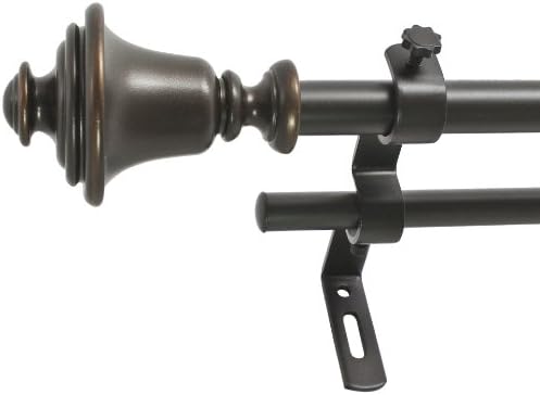 Decopolitan Bell 5/8" Double Curtain Rod Set, 26 to 48 Inches, Vintage Bronze