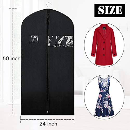 Syeeiex Suit Storage Garment Bags - Travel 50-inch Coat Protector Bag with Clear Window and ID Card Holder for Suit, Long Jacket, Dresses, Set of 4