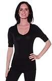 Emmalise Women's Cotton Blend V Neck Tee Shirt Half Sleeves - Black, S