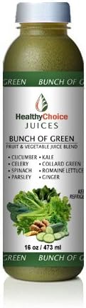 Healthy Choice Juices - Bunch of Green - Cucumber, Celery, Spinach, Parsley, Kale, Collard Green, Romain, Ginger Juice- 6 Bottles