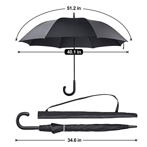 Leebotree Stick Umbrella, Auto Open Windproof Umbrella with 51 Inch Large Canopy Waterproof and J Handle for Men Women (Black)