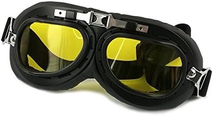 black spectacles frame motocycle goggles vintage pilot moto biker glasses (Yellow)