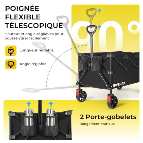 RIVERAY Foldable All Terrain Trolley 300L 230kg, Beach Trolley with Brakes, Removable Canvas, Large Volume XXXL for Camping, Garden, Fishing, Transport, Picnic