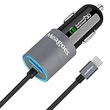 Meagoes Dual Quick Charge 3.0 USB Type C Car Charger Adapter, Compatible Samsung Note 9/8, Galaxy S10 Plus/S10/S9/S9+/S8 Plus, LG V35/G8/G7 ThinQ, Moto Z3/Z2 Play, with Built-in Straight USB C Cord
