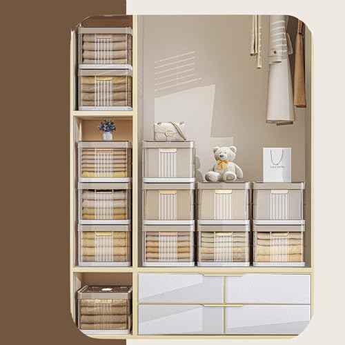 Foldable Plastic Organizer Drawers - Pullable Closet Wardrobe Organizer,47L x 30W x 22H Stackable Storage Basket with Adjustable Dividers, Space-Saving for Cupboard, Bedroom (XL gray)