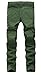 Men's Army Green Moto Biker Jeans Distressed Slim Zipper Skinny Denim Jeans,W36,Army Green