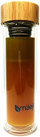 450ml /15oz Double Wall Insulated Glass Bottle Loose Tea Infuser,Travel Mug or Tumbler for Coffee, Fruit or ,Cold and Hot, Stainless Steel and BPA Free Lid. 2.8 Inches Diameter By 9 Inches Tall