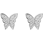 20g Cute Butterfly Cartilage Small Stud Earrings for Women Hypoallergenic S925 Sterling Silver Earrings Mini Screw Back Studs Crystal Dainty Body Jewelry for Multiple Piercings